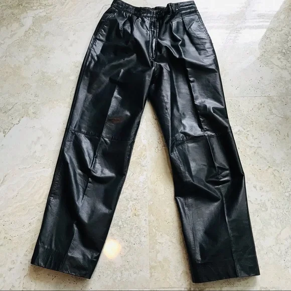 KENAR VINTAGE Genuine Leather BLACK PANTS - Picture 1 of 7